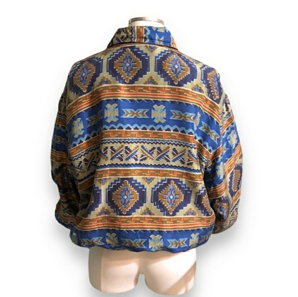 BOGARI Native Tribal Print Silk Bomber Jacket VINTAGE - Picture 3 of 11